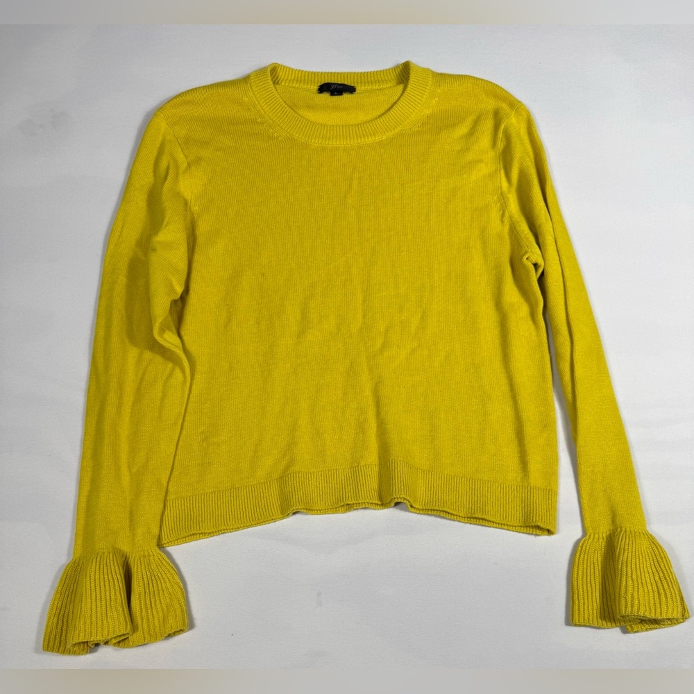 J. Crew Yellow Ruffle Bell Sleeve Crew Neck Pullover Sweater Yellow Women’s L